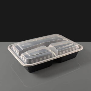 Black 3 Compartment Container and Lid