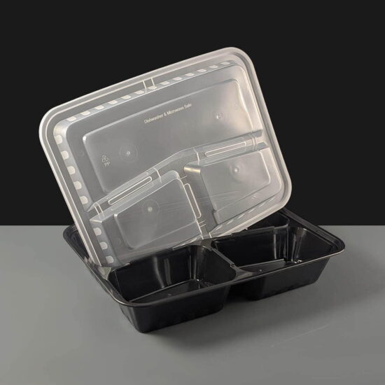 3 Compartment Black Container and Lid Black 3 Compartment Container and Lid