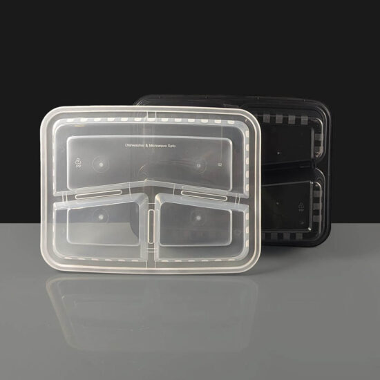 3 Compartment Black Container and Lid Black 3 Compartment Container and Lid